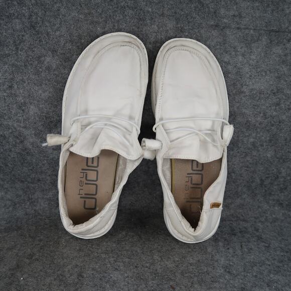 Hey Dude Shoes Womens 6 Casual Sneakers Wendy Chambray White Cruiser Slip On
